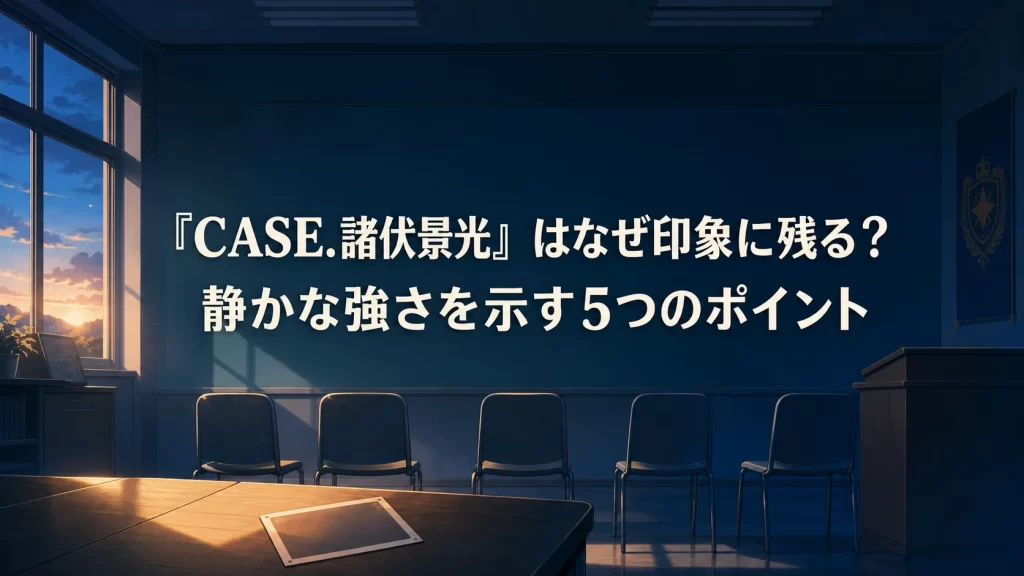 『CASE.諸伏景光』の記事タイトルと、夕暮れの教室に並ぶ5脚の椅子