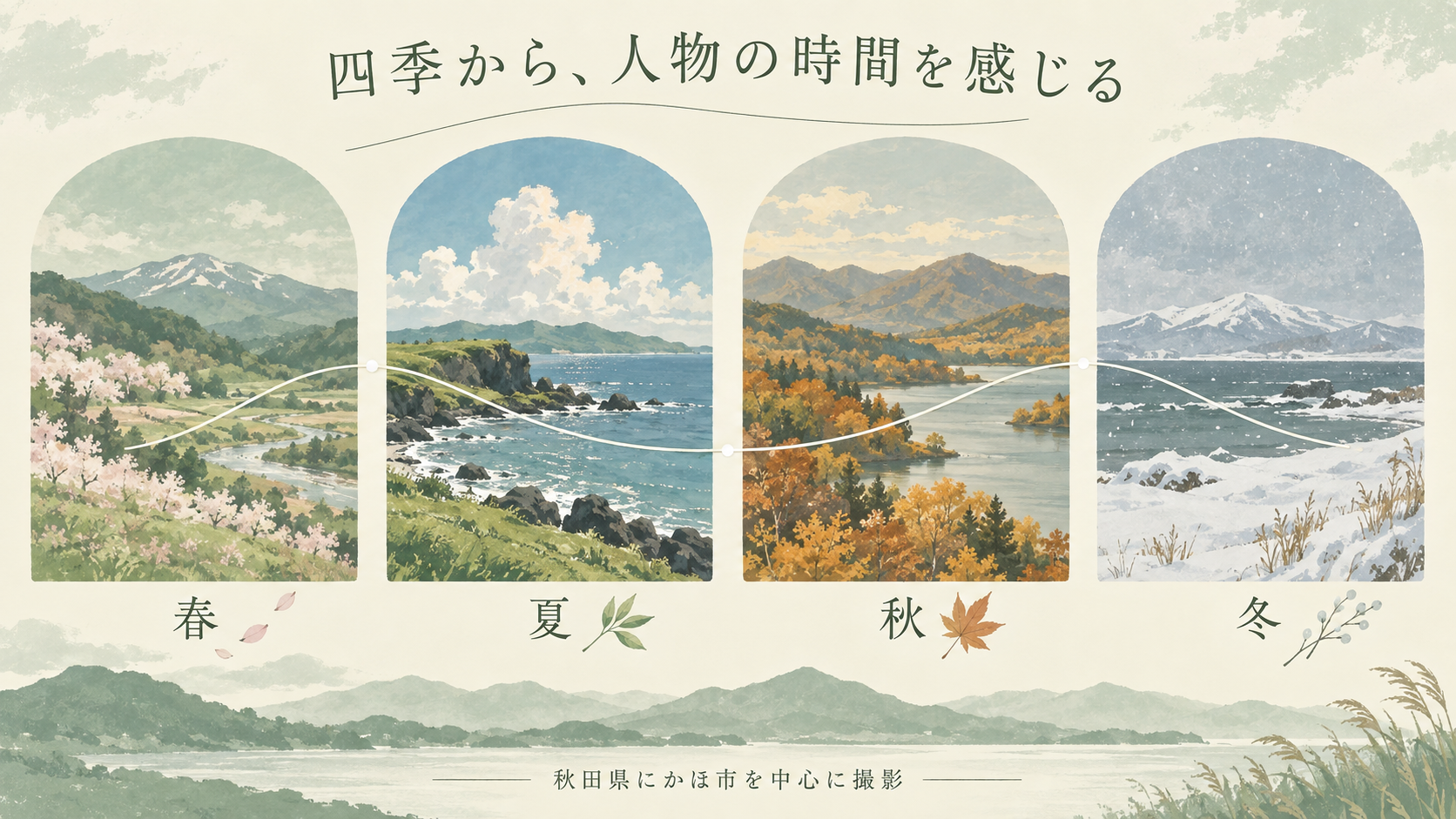 四季を通して撮影された時間を考えるための、春・夏・秋・冬のイメージ図