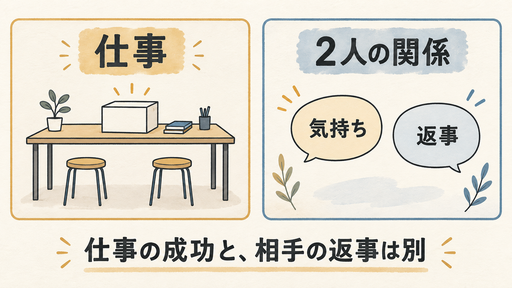 仕事の立て直しと2人の関係を、別々の観点で見るための図