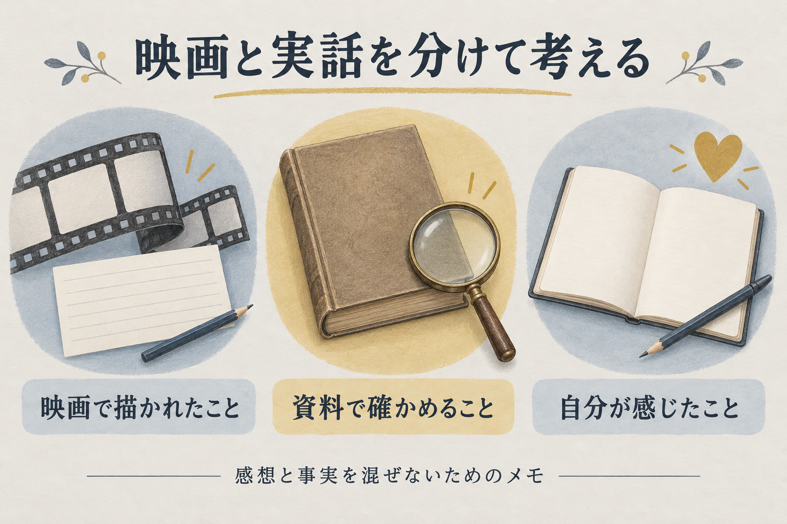 映画で確かめた描写、自分の感想、史料で調べたいことを分ける鑑賞メモ